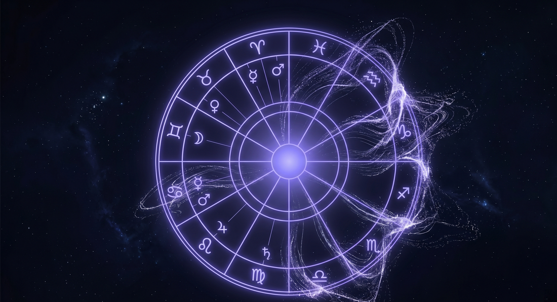 Carta natal dibujándose a sí misma con líneas de polvo de estrellas, el cálculo del mapa astral al instante