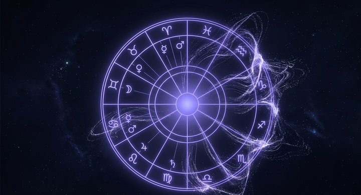 Carta natal dibujándose a sí misma con líneas de polvo de estrellas, el cálculo del mapa astral al instante
