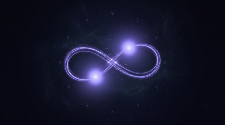 Dos estrellas orbitándose con estelas entrelazadas en forma de ocho, la calculadora del amor