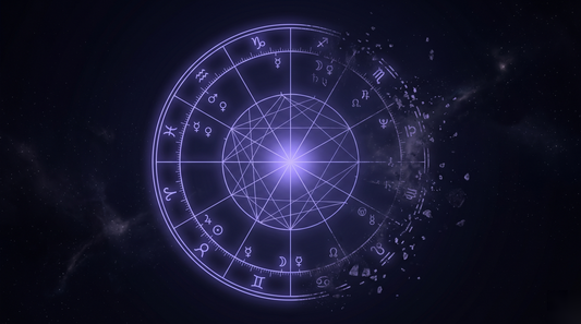 Carta natal dividida entre una mitad exacta y una mitad que se deshace en fragmentos, ilustrando los datos inventados por ChatGPT