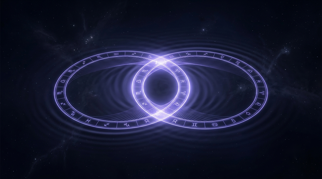 Dos anillos entrelazados sobre un mar de nebulosa, la compatibilidad de los signos de agua