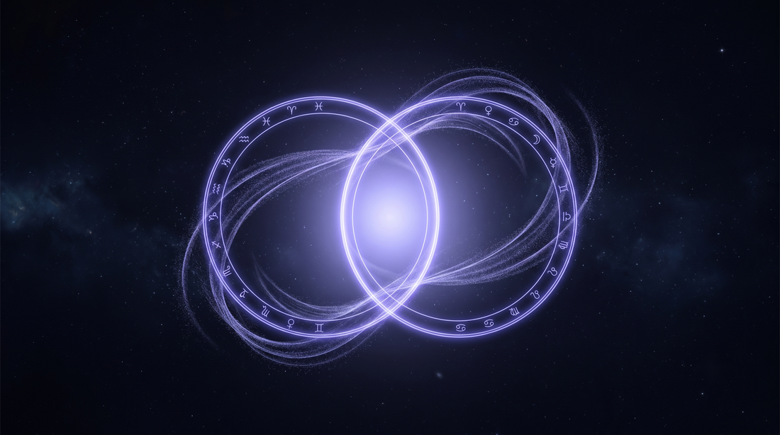 Dos anillos de luz entrelazados envueltos en corrientes de aire cósmico, la compatibilidad de los signos de aire