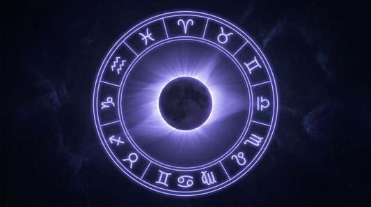 Eclipse rodeado por el anillo del zodiaco con sus doce glifos