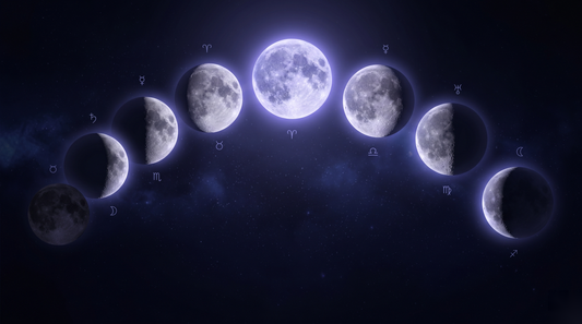 Las ocho fases de la luna en un arco, de la luna nueva a la luna llena