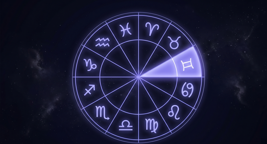 Rueda del zodiaco dividida en doce segmentos como un calendario celeste con un signo iluminado