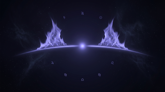 Dos llamas de nebulosa en equilibrio sobre un arco de luz, el equilibrio de la energía de fuego