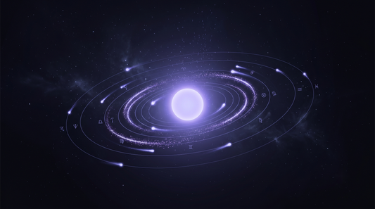 Estrella brillante rodeada de chispas y cometas en órbita, las pasiones de los signos de fuego