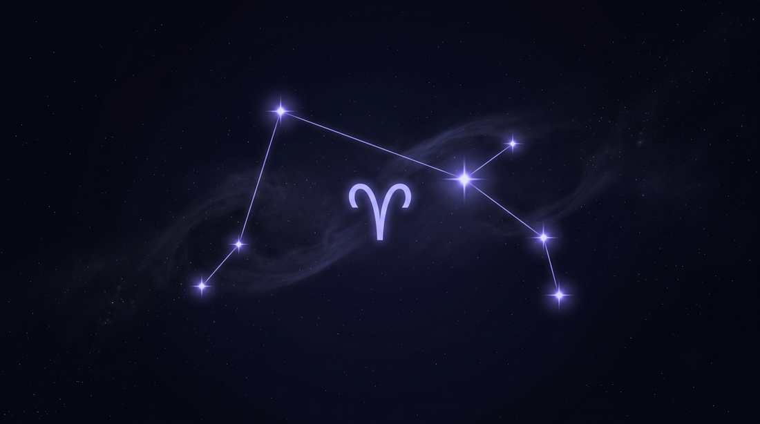 La constelación de Aries con su glifo del zodiaco brillando en el centro