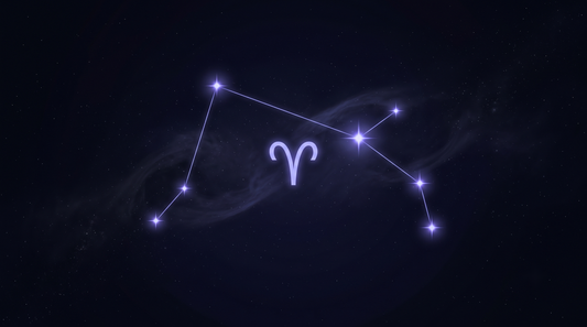 La constelación de Aries con su glifo del zodiaco brillando en el centro