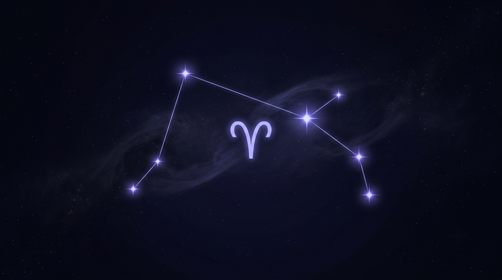 La constelación de Aries con su glifo del zodiaco brillando en el centro