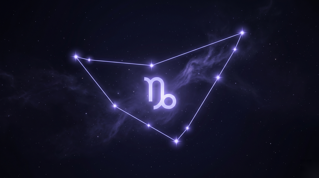 La constelación de Capricornio con su glifo del zodiaco brillando en el centro