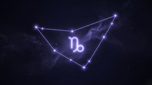 La constelación de Capricornio con su glifo del zodiaco brillando en el centro
