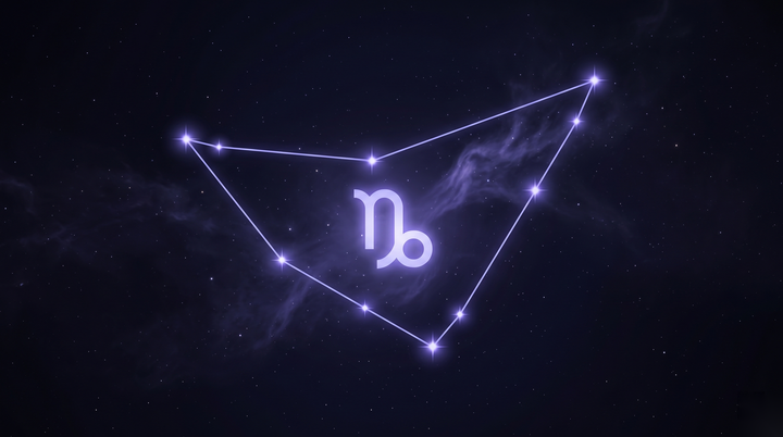 La constelación de Capricornio con su glifo del zodiaco brillando en el centro