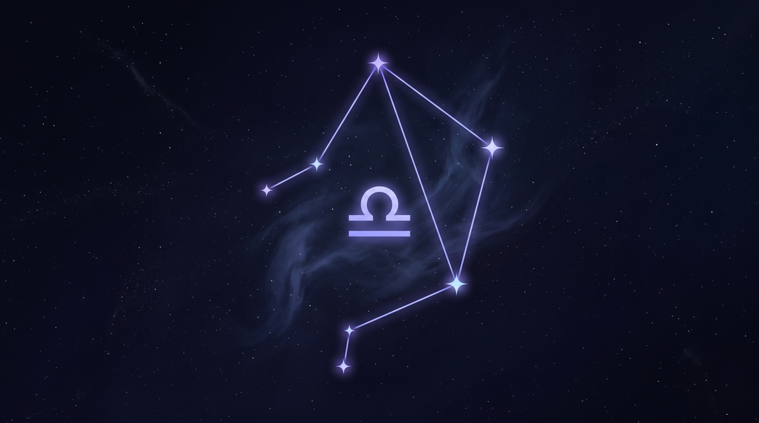 La constelación de Libra con su glifo del zodiaco brillando en el centro