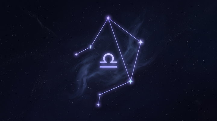 La constelación de Libra con su glifo del zodiaco brillando en el centro