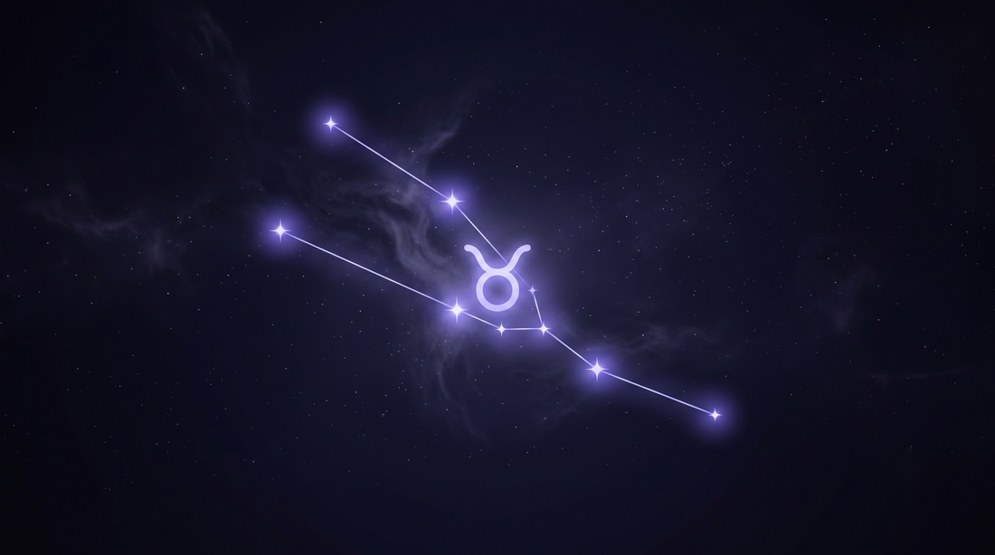 La constelación de Tauro con su glifo del zodiaco brillando en el centro