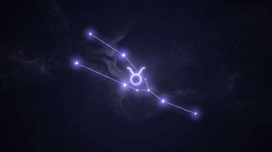 La constelación de Tauro con su glifo del zodiaco brillando en el centro