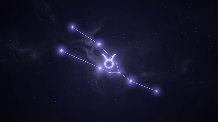 La constelación de Tauro con su glifo del zodiaco brillando en el centro